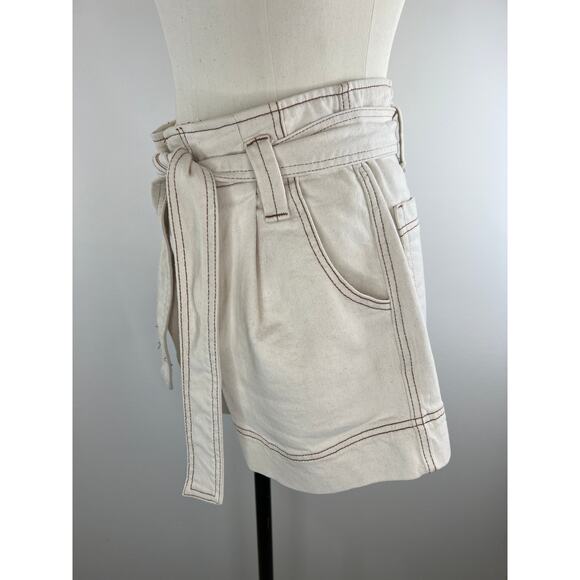 Happy x Nature Off White Tie Waist Cotton Blend Women's Stretch Shorts Size M - Picture 2 of 6